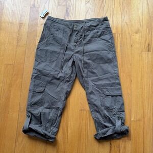 XCVI Wearables Stretch Cargo Pants S Gray Crop Capri Roll Tab Pockets Made USA